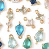 18Pcs 9 Styles Brass Pave Transparent Glass Links/Connectors GLAA-FS0002-34-3