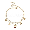 304 Stainless Steel Pave Clear Cubic Zirconia Enamel Charm 2-Strand Anklets for Women AJEW-K054-01A-G-2