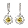 Brass Pave Cubic Zirconia Flowerl Hoop Earrings for Women EJEW-I304-25P-2