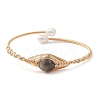 Natural Labradorite & Pearl Cuff Bangle BJEW-JB10119-03-1