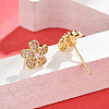 Flower Brass Micro Pave Clear Cubic Zirconia Stud Earrings EJEW-H162-03G-3