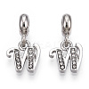 Platinum Rack Plating Alloy Rhinestone European Dangle Charms PALLOY-T048-36P-W-1