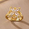 Flower Cubic Zirconia Rotatable Cuff Ring for Calming Worry Meditation RJEW-P025-01A-1
