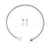 Round Plastic Imitation Pearl Stud Earrings & Heart Cubic Zirconia Rhinestone Cuff Choker Necklaces Sets SJEW-U003-08P-4