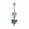 316L Surgical Stainless Steel Pave Clear Cubic Zirconia Curved Barbell Dangle Belly Rings FS-WG3A43F-09-1