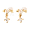 Heart Brass Micro Pave Clear Cubic Zirconia Dangle Stud Earrings EJEW-A150-02G-4
