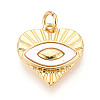 Brass Pave Natural Shell Evil Eye Heart Pendants KK-N268-08G-1