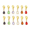 12Pcs 6 Colors Teardrop Brass Glass Pendant Decorations HJEW-JM02738-1