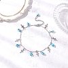 Handmade Evil Eye Lampwork & 304 Stainless Steel Cross Tassel Bar Link Chain Anklets for Women AJEW-AN00741-03-1