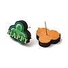 Saint Patrick's Day Green Wood Stud Earrings EJEW-D074-01A-2