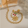 304 Stainless Steel Enamel Red Cherry Flower Heart Pendant Necklaces for Women NJEW-G181-11G-1