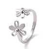 Non-Tarnish 304 Stainless Steel Flower Open Cuff Ring for Women RJEW-D120-07P-1