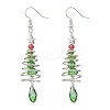 Christmas Tree with Star Brass Wired Glass Dangle Earrings EJEW-JE06126-1