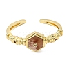 Hexagon Brass Pave Natural Cherry Blossom Agate & Cubic Zirconia Cuff Bangles for Women BJEW-Z172-01G-05-4