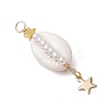 3Pcs 3 Styles Natural Cowrie Shell  Copper Wire Wrapped Glass Pearl Pendants PALLOY-JF03503-4