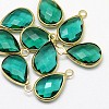 Golden Tone Brass Glass Teardrop Pendants GLAA-J017A-G-2