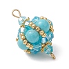 Synthetic Turquoise Round and Glass Seed Beaded Lantern Links Connector Charms PALLOY-MZ01176-05-3