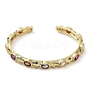 Rack Plating Brass Pave Colorful Cubic Zirconia Open Cuff Bangles for Women BJEW-K244-02G-2