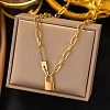 304 Stainless Steel Lock Pendant Paperclip Chain Necklaces for Women Men NJEW-Q028-07G-1