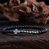 Synthetic Non-magnetic Hematite Cross & Black Stone Round Beaded Stretch Bracelets for Men ZI4844-3