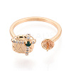 Gift Box Shape Brass Micro Pave Clear Cubic Zirconia & Glass Cuff Ring Settings KK-T076-44G-2
