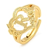 Heart with Letter & Flower Rack Plating Brass Adjustable Rings for Women RJEW-I105-05G-R-1