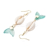 Natural Cowrie Shell Glass Dangle Earrings EJEW-JE06385-02-4