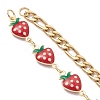 2Pcs 2 Styles Brass Enamel Red Strawberry Link Chain Bracelet Making AJEW-JB01547-4