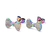 Ion Plating(IP) 304 Stainless Steel Grooved Bowknot Stud Earrings for Women EJEW-I285-05MC-1