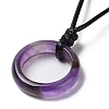 Natural Amethyst Ring Pendant Necklace with Waxed Cords NJEW-R262-01A-06-3