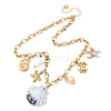 304 Stainless Steel Starfish & Porcelain Fish & Resin & Natural Shell Pendant Necklaces for Women NJEW-F352-03G-1
