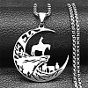 201 Stainless Steel Hollow Cut Cowboy Moon Pendant Necklaces LS-NJEW-H065-26P-1