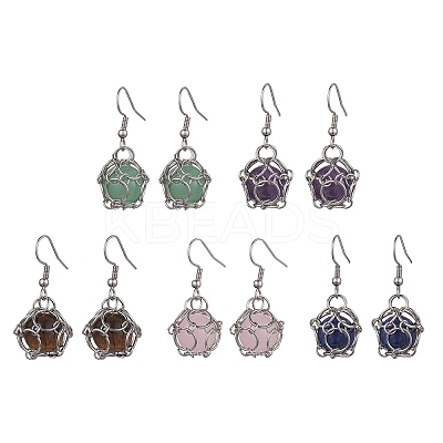 Natural Mixed Gemstone Dangle Earrings EJEW-JE05659-02-1