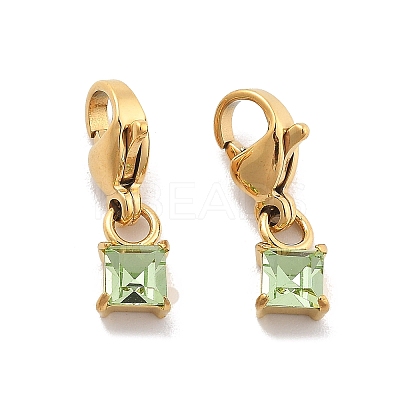 Square 304 Stainless Steel Rhinestone Pendant Decorations STAS-M092-08G-1