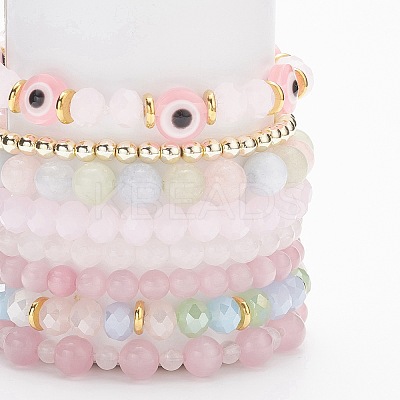 8Pcs 8 Style Mixed Gemstone & Shell Pearl & Cat Eye Stretch Bracelets Set BJEW-JB08782-1