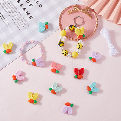 28Pcs Rabbit Ears with Carrot Food Grade Eco-Friendly Silicone Focal Beads with 5Yards Nylon Thread SIL-SC0002-46-1