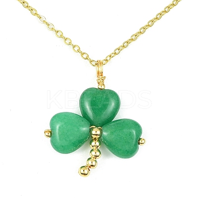Saint Patrick's Day Clover Natural Malaysia Jade Pendant Necklace with 304 Stainless Steel Chains X-NJEW-JN04417-1