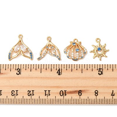 8Pcs 4 Styles Brass Micro Pave Cubic Zirconia Pendants KK-FS0001-96-1