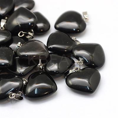 Heart Natural Black Stone Pendants X-G-Q438-18-1