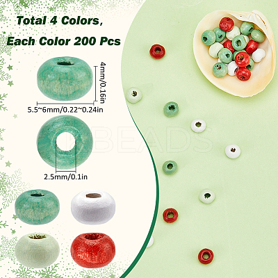 800 pcs 4 Colors Christmas Theme Wood Beads WOOD-SC0001-84-1