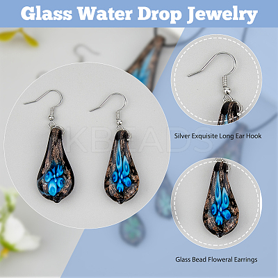 2 Sets 2 Colors Teardrop with Flower Glass Dangle Earrings & Pendant Necklace SJEW-FI0001-14-1