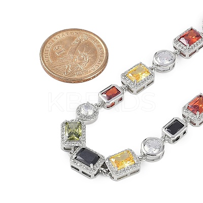 Brass Colorful Cubic Zirconia Cup Chain Oval & Rectangle Necklaces for Women NJEW-M079-05P-1