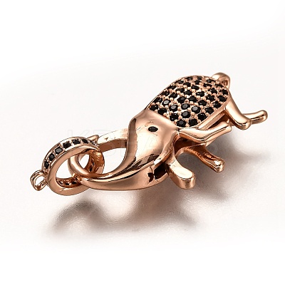 Brass Micro Pave Black Cubic Zirconia Lobster Claw Clasps ZIRC-I052-05-1