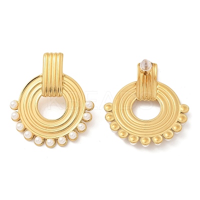 304 Stainless Steel ABS Imitation Pearl Stud Earrings LS-EJEW-M069-02G-1