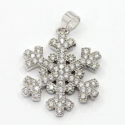 CZ Christmas Jewelry Brass Micro Pave Cubic Zirconia Snowflake Pendants ZIRC-M026-01P-1