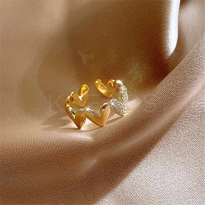 Heart Brass Micro Pave Clear Cubic Zirconia Cuff Rings for Women FS-WG66D21-01-1