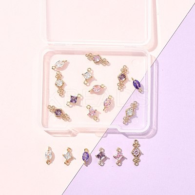 18Pcs 9 Styles Brass Pave Transparent Glass Links/Connectors GLAA-FS0002-35-1