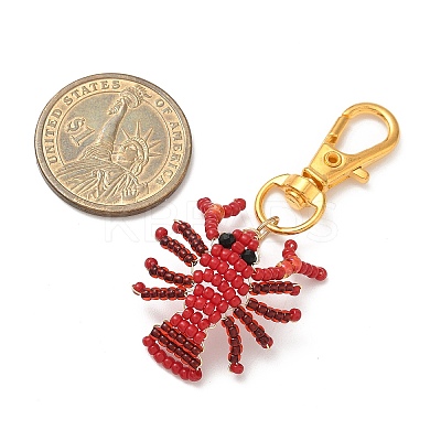 Crayfish Glass Seed Beads Pendant Decorations HJEW-MZ00352-01-1