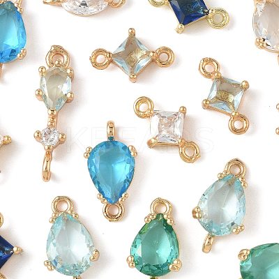18Pcs 9 Styles Brass Pave Transparent Glass Links/Connectors GLAA-FS0002-34-1