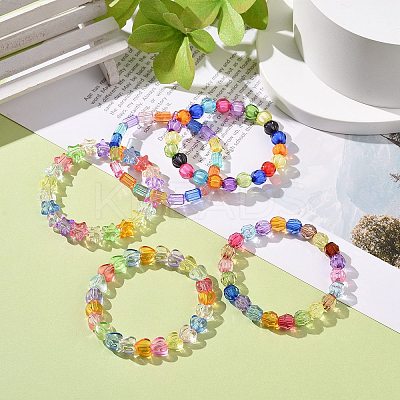 5Pcs 5 Style Pumpkin & Round & Polygon & Heart & Star Acrylic Beaded Stretch Bracelets Set BJEW-JB08927-1